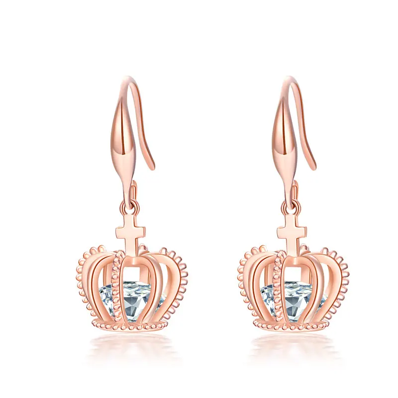 UMODE новая корона из розового золота висячие серьги с висящими крестами для женщин AAA+ прозрачный Белый позолоченный браслет Роскошные вечерние девушки UE0466A - Окраска металла: Rose Gold Earrings