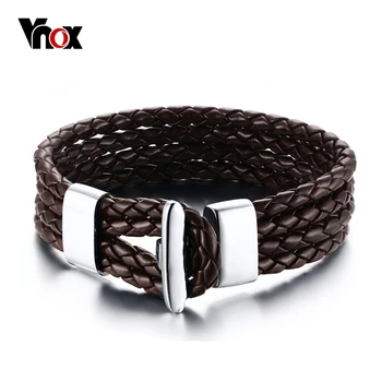 

Vnox Handmade 4 layers Braided Leather Bracelet for Men Brown & Black 8 inch Fashion Jewelry