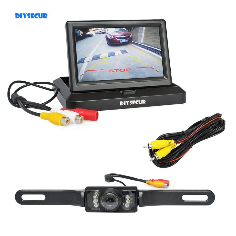 

DIYSECUR 5" Foldable Rear View Monitor Car Monitor Waterproof IR Night Vision Rear View Car Camera Parking System