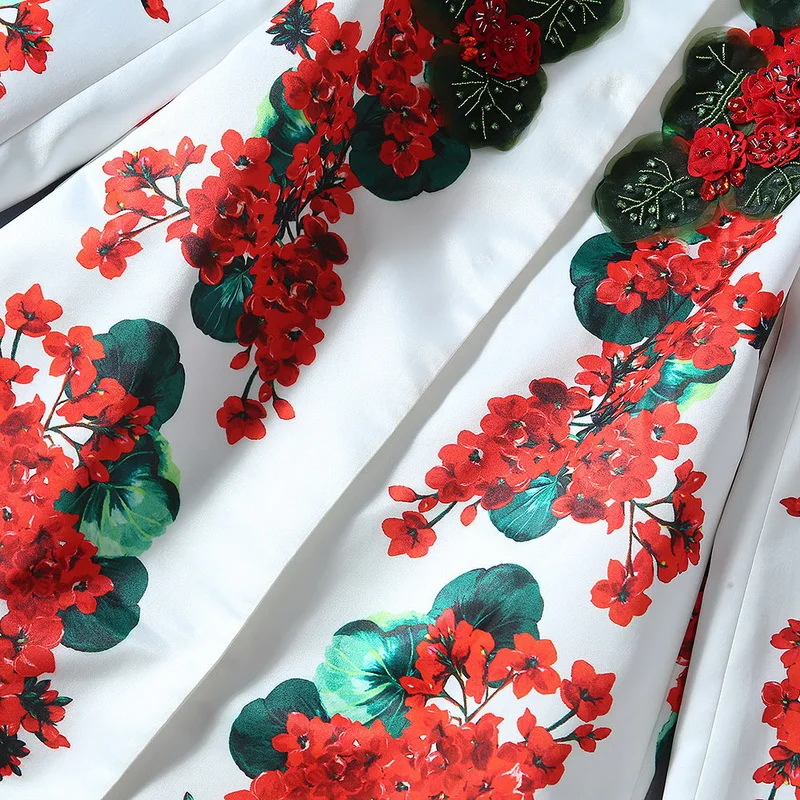 Europe&America women flower diamonds overcoat spring autumn runways floral print O-neck Trench coat B113