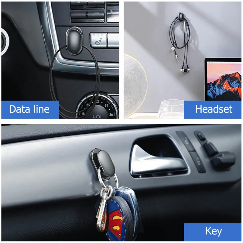4 шт., автомобильные крючки, органайзер для хранения, USB кабель, для наушников, для хранения ключей, самоклеющиеся настенные крючки, вешалка, авто крепеж, зажим
