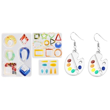 

(Set of 3) Epoxy Resin Earring Molds - Dangle Silicone Mold with Color Palette Charm Personality Paint Brush Earrings