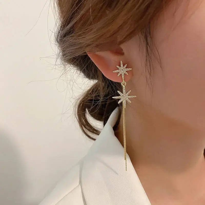 Серьги-кисточки в минималистском стиле с фианитами Awn Star женские темпераментные