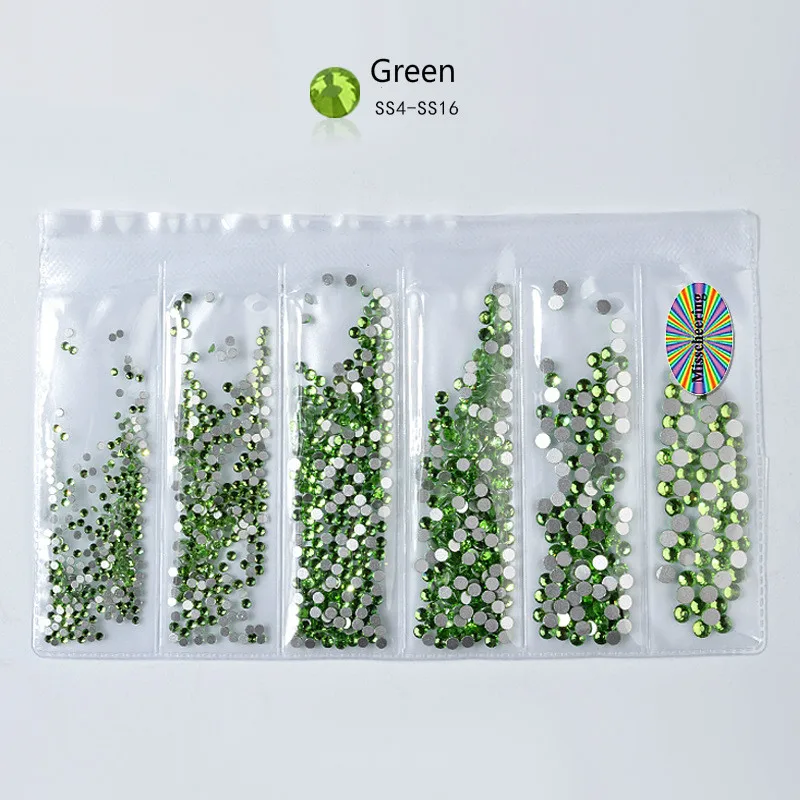 NO.03 Green Разноцветные стеклянные стразы для ногтей, украшения для ногтей, кристаллы, амулеты, перегородки, смешанные размеры, стразы, набор, 20 цветов - Цвет: NO.03 Green