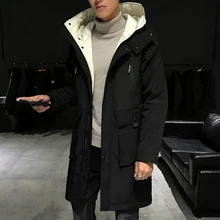 Зимняя длинная куртка, белая куртка на утином пуху, высокое качество, модная куртка с капюшоном, пальто, Мужская ветровка