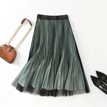 6923-для женщин на осень-зиму новая плиссированная блестящая юбка для девочек