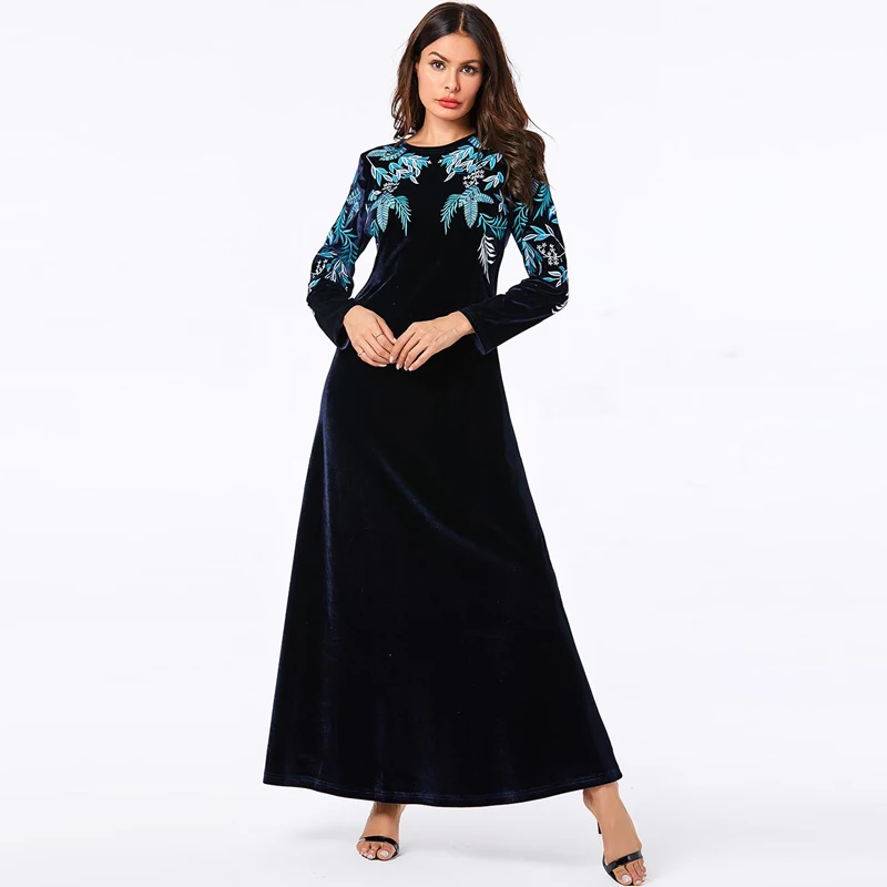 dark blue dress Турция абайя Исламский длинный мусульманский хиджаб платье Арабские платья Кафтан Morocco Tesettur Elbise одеяние мусульмане Longue Caftan Vestidos - Цвет: dark blue dress