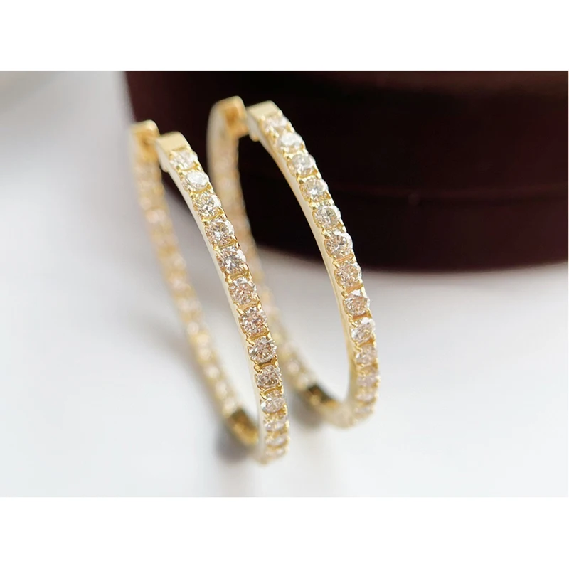 

Aazuo Real 18K Solid Yellow Gold Real Diamonds 2.0ct Perfect Big Round Ring Earrings gifted for Women Wedding Party Au750