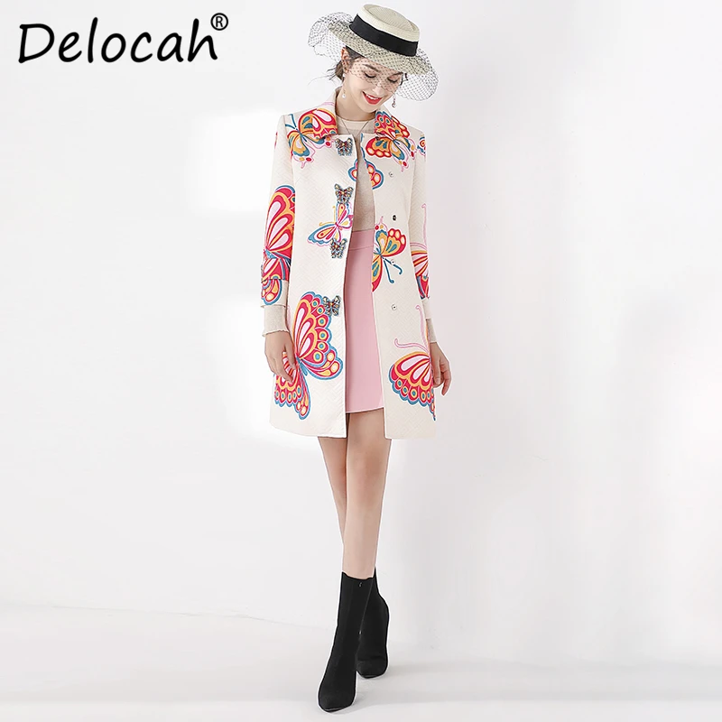 Delocah Новая модная Осенняя верхняя одежда для подиума Женская с длинным рукавом с животным принтом однобортное элегантное винтажное Свободное пальто Топы