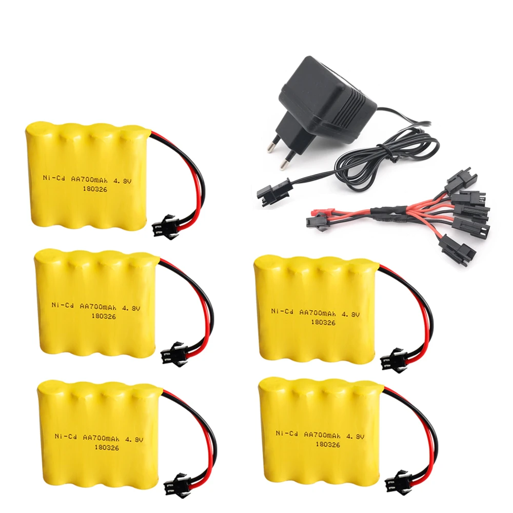Перезаряжаемые 4XAA Батарея пакета дистанционного Управление игрушечный автомобиль Батарея 4,8 V 700mAh Ni-CD Батарея SM-2P с 4,8 V Зарядное устройство 4,8 V Ni-CD-плеер - Цвет: 5pcs EU