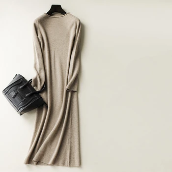 

100% Pure Cashmere Knitted Long Bodycon Dress Winter Woman Bodycon Basic Dress Elegant Female Sweater Dresses Women Vestidos