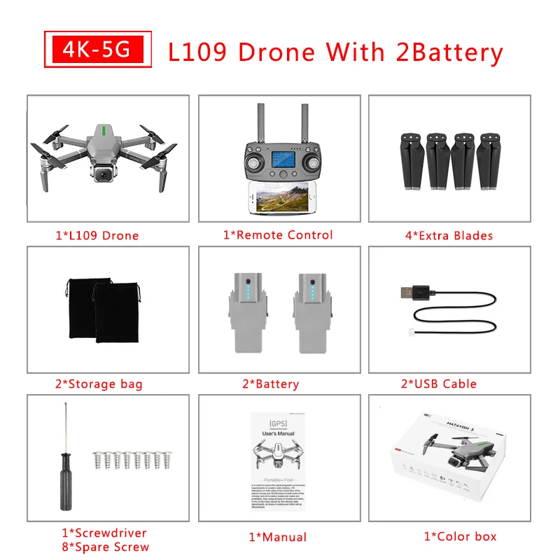 L109 4K box 2B RCtown L109/L109-S gps Дрон 4K камера 5G wifi 1 км Расстояние 25 минут Квадрокоптер RC вертолет Профессиональный 1000 м дальние расстояния - Цвет: L109 4K box 2B
