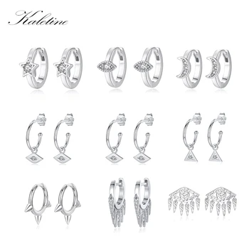 

KALETINE Star Moon Tassel Evil Eye Hoop Earrings for Women 925 Sterling Silver Small Earrings Hoop Earings Fashion Jewelry 2020