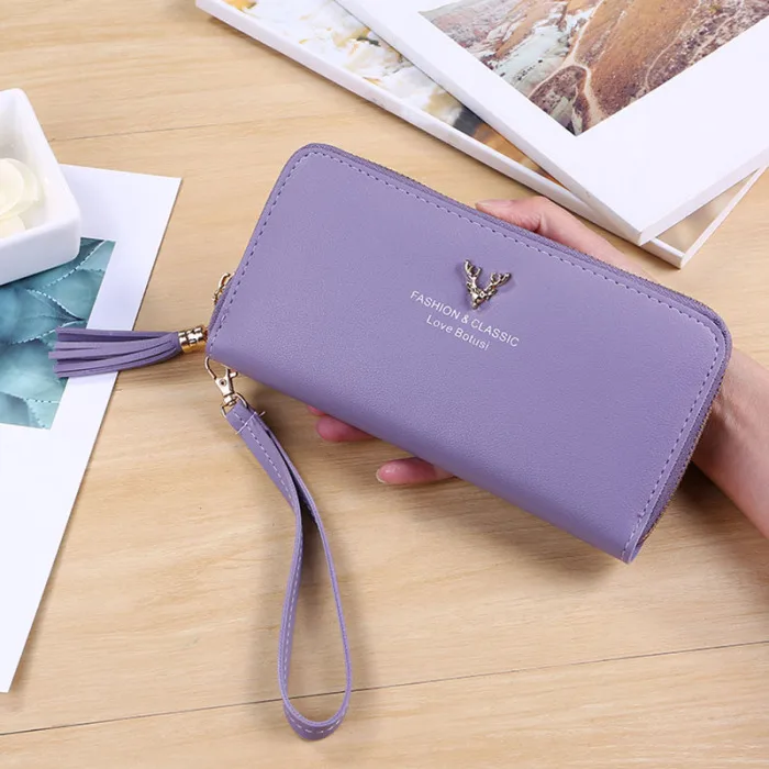 Women Lady Wallets Long Handbag Zipper Purses Bag Deer Pattern For Coin Money Cards-OPK