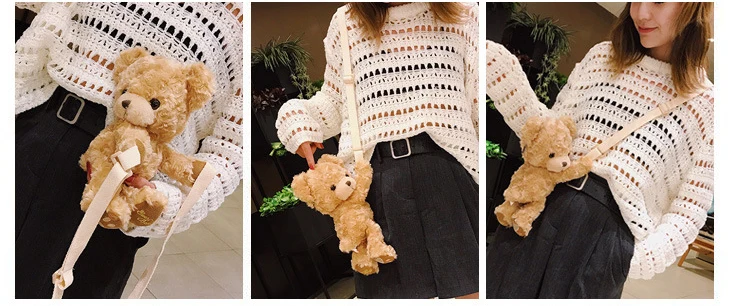 Teddy Bear Plush Shoulder Diagonal Bag, Can Put Mobile Phones, etc., Cute Girls Favorite Package