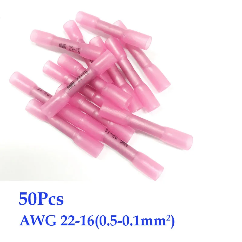 RED 50 pcs 50 шт. водонепроницаемый термоусадочные стыковые клеммы изолированные электрические провода разъемы AWG 22-10 Кабельные Клеммы комплект соединителей - Цвет: RED 50 pcs