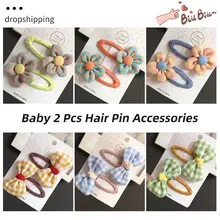 

2Pcs Bow Flowers Hair Clip Girl Cute Hair Bands Hair Accessories Handmade Cloth Headwear Hairpins Cartoon Hairpin Headdress Gift