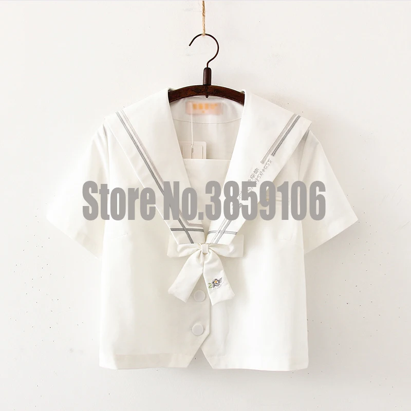 Short Sleeve Top UPHYD японская ортодоксальная JK форма студенческий колледж Ветер костюм комплект белая рубашка+ зеленая юбка+ галстук школьная форма для девочек - Цвет: Short Sleeve Top