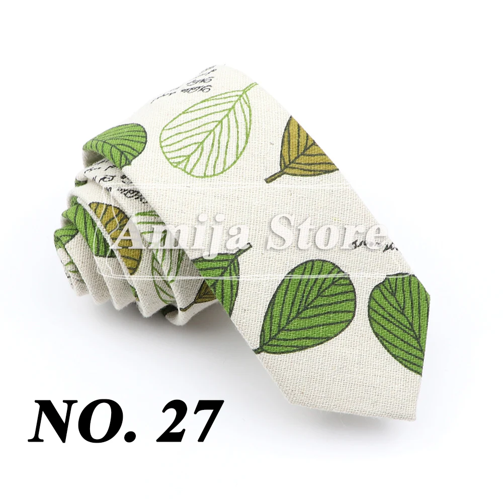 High Quality Cute Linen Cartoon Tie For Men Cat Polar Bear Watermelon Waves Printed Funny Gift Animal Narrow Striped Slim Cravat
