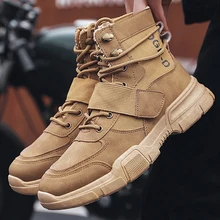Мужские ботинки-дезерты; модные зимние мужские ботинки; теплые рабочие ботильоны; обувь с высоким берцем на шнуровке; военные тактические сапоги; botas hombre
