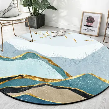 

Abstract Landscape Round Area Rugs Living Room Sofa Chair Non-Slip Floor Mat Bedroom Hanging Basket Chair Blue Home Decor Carpet