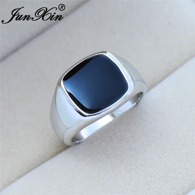 Silver Color Винтажные мужские геометрические кольца с черным камнем для мужчин 925 Серебряные желтые золотые цветные большие обручальные кольца мужские обручальные ювелирные изделия - Цвет основного камня: Silver Color