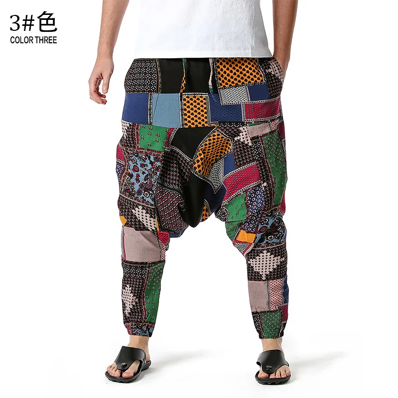 Men Women Cotton Harem Yoga Baggy Genie Boho Pants Fashion Floral Print Drop Crotch Hippie Jogger Sweatpants Cotton Breathable sweatpants Harem Pants