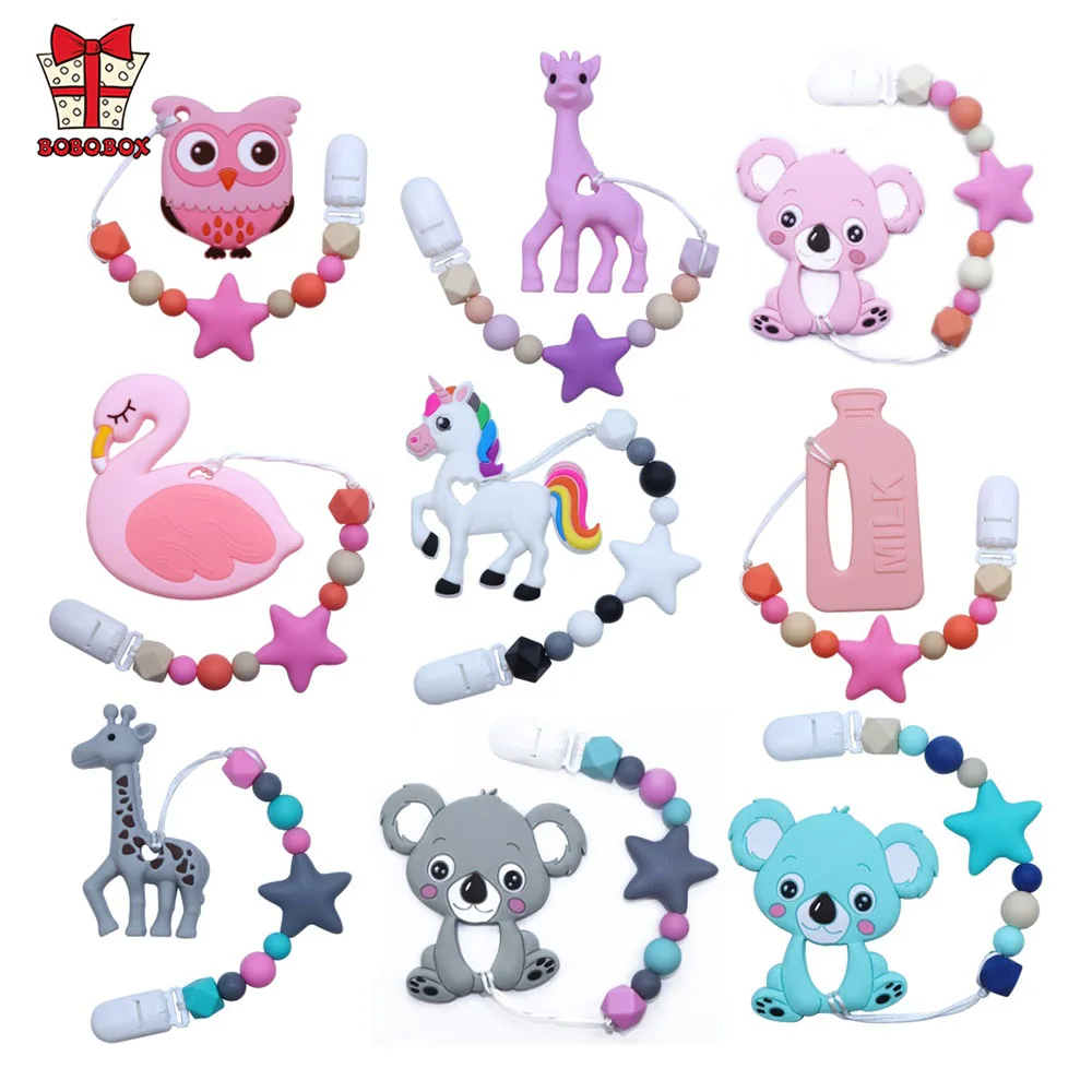 

BOBO.BOX Silicone Teether Cartoon Pacifier Clip Chain New Baby Pacifier Clips Newborn Pacifier Chain Clip Holder Nipple Feeding