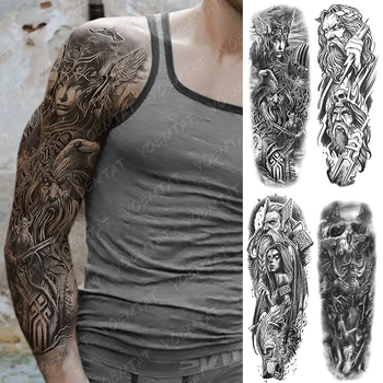

Large Arm Sleeve Tattoo Zeus Gods Lightning Hell Waterproof Temporary Tatto Sticker Poseidon Bear Body Art Full Fake Tatoo Men