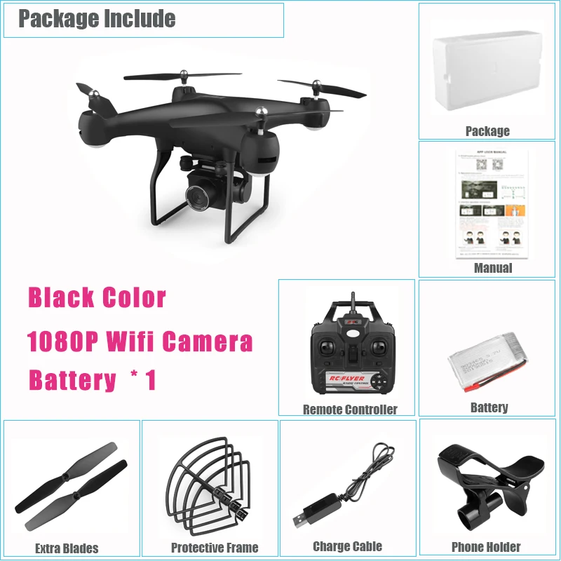 Радиоуправляемый Дрон с камерой 4K HD 1080P Wifi FPV Qaudcopter селфи Дрон с воздушным давлением фиксированный Hieght вертолет 25 минут летающие радиоуправляемые игрушки подарок - Цвет: Black 1080P Bat 1