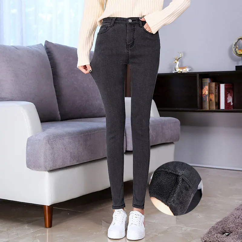 New Skinny Pants women Jeans Winter Thick Velvet slim winter Warm Long Trousers high waist lady Jeans Denim Pencil Pants
