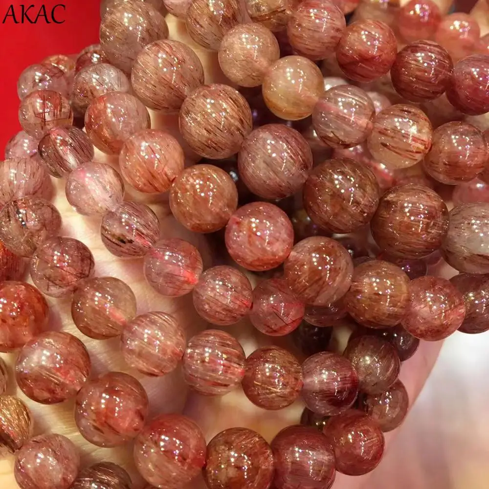 

Free shipping approx11-12mm 100% A natural red rutilated red rutile quartz bracelet beads