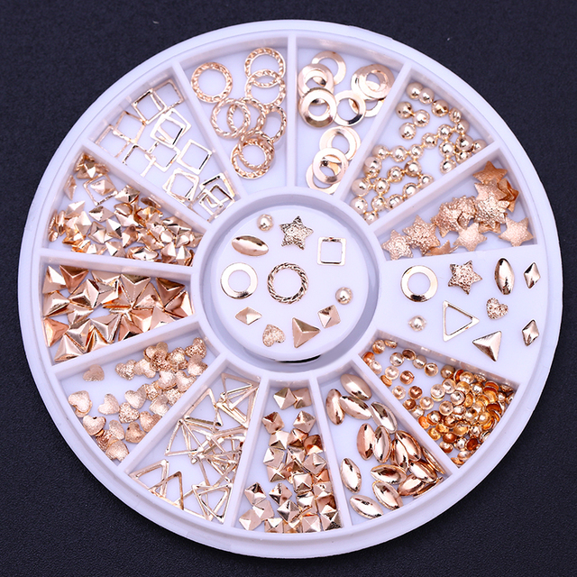 Gold Geometry Rivet Alloy Nail Studs Chameleon Stone Nail Rhinestone Small Irregular Beads 3D Nail Art Decoration In Wheel