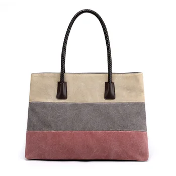 

Casual wild large capacity canvas stitching female bag 2020 spring and summer new ladies shoulder bag fashion handbag female