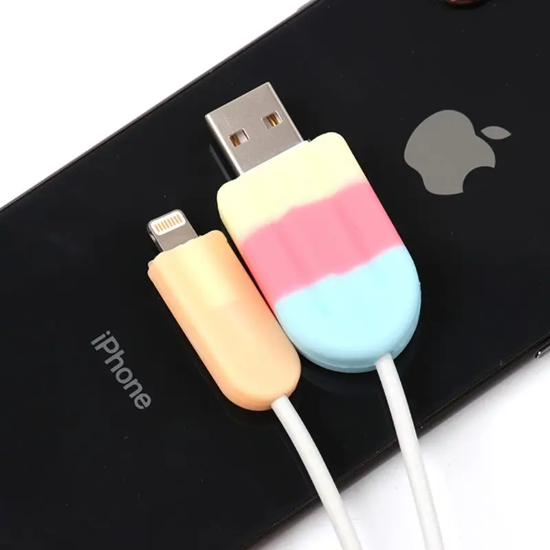 Силиконовый милый мороженое Кабельный органайзер для Iphone защитный кабель Зарядное устройство USB держатель 24BB