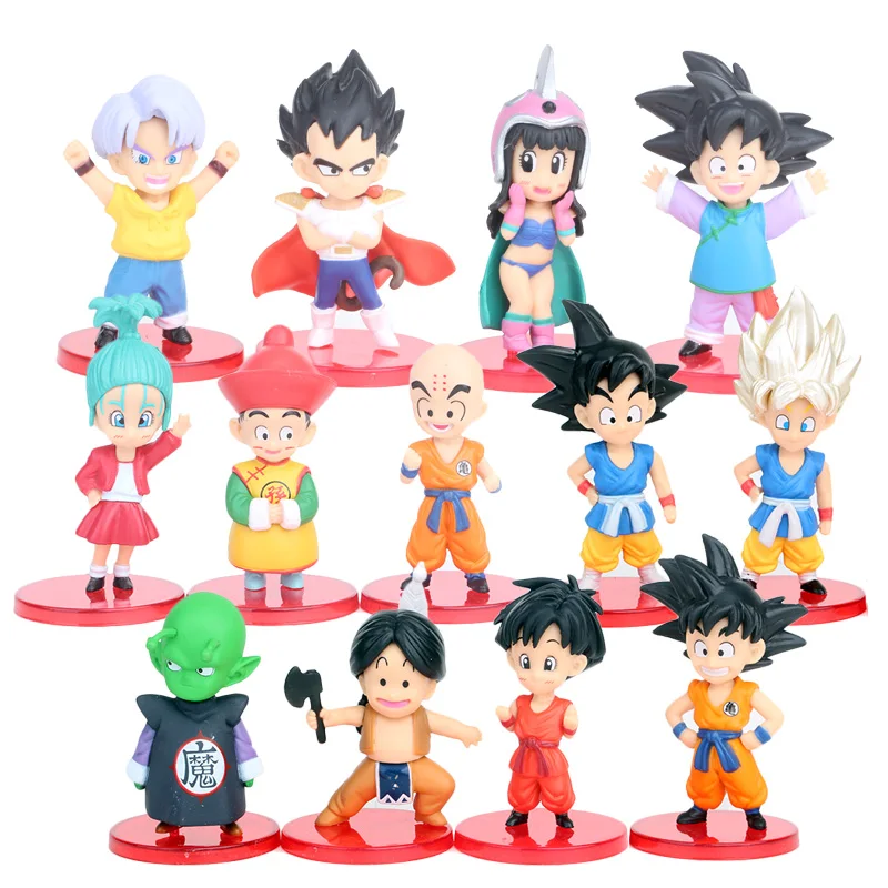DBZ Son Goku Trunks Vegeta Bulma Upa Action Figures Kulilin Pan Piccolo Chichi Anime Figurines Kids Toys for Children 13pcs/set