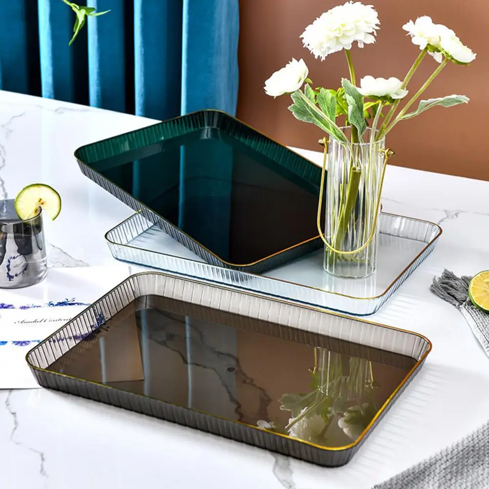 Nordic Retro Storage Tray Transparent Gold Rectangle Makeup Organizer Dessert Plate Jewelry Display Home Kitchen Supplies | Дом и сад