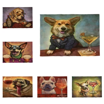 comprar Guardanapo De Mesa Da Cerveja Do Vinho Do Limão Dos Placemats Dos Cães Bêbados Bonitos Schnauzer Com Decoração Do Poliéster Do Laço Do Chapéu 42-32cm