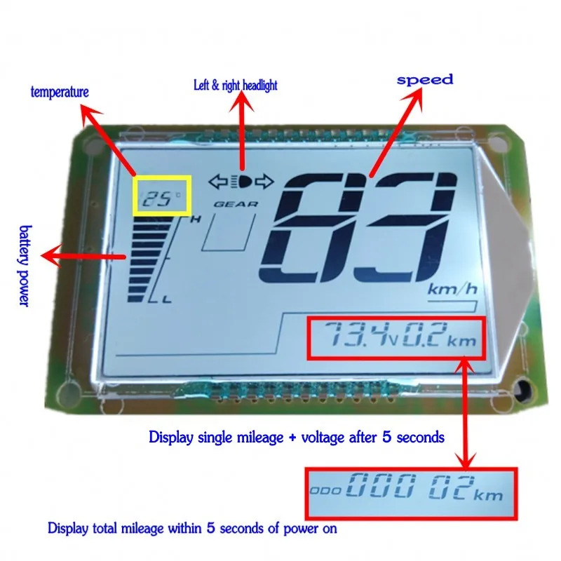 48 в 60 в 72 в ЖК-дисплей батарея автомобиля электрический инструмент панель Универсальный счетчик электроэнергии вольтметр одометр спидометр