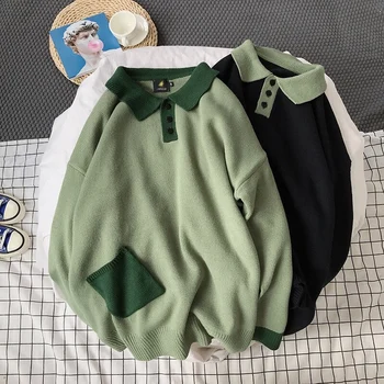 

UYUK Autumn And Winter New Loose Casual Trend Fashion Comfortable Two Buckle Lapels Pockets Decorative Men's Sweater Hombre