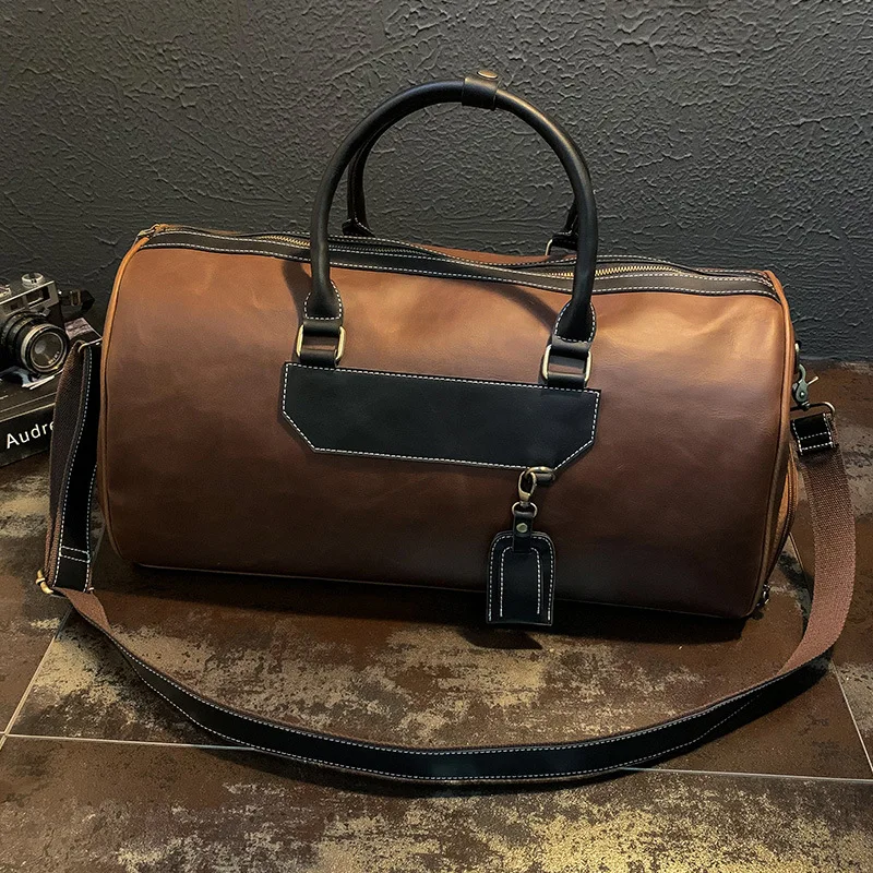 

Men's shoulder bags with shoes travel bags retro crazy horse leather large luggage bags business casual men's bags tide