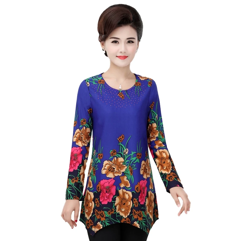 Женские футболки с длинным рукавом и круглым вырезом цветочным принтом