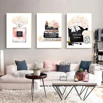 

Fashion Book Print Paris Perfume Rose Canvas Poster Luxury Makeup Print Painting Vogue Wall Art Poster Picture Living Room Decor