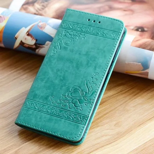 Кожаный чехол с цветами чехол для huawei P8 Lite откидная крышка Роскошный кошелек Магнитный чехол для мобильного телефона huawei P8 Lite - Цвет: Зеленый