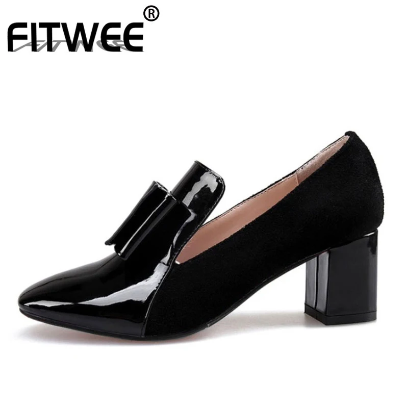 

FITWEE 2020 New Women Pumps Square Toe High Heel Leather Pattern Shoes Women Slip On Shoes Ladies Footwear Plus Size 33-43