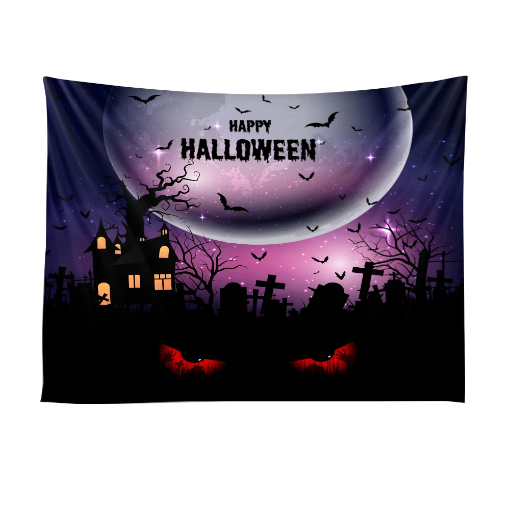D Halloween Tapestry Black Printed Pumpkin Tapestries Home Decor Wall Hanging Ghost Crow Hanging Tapestry Yoga Mat - Цвет: D