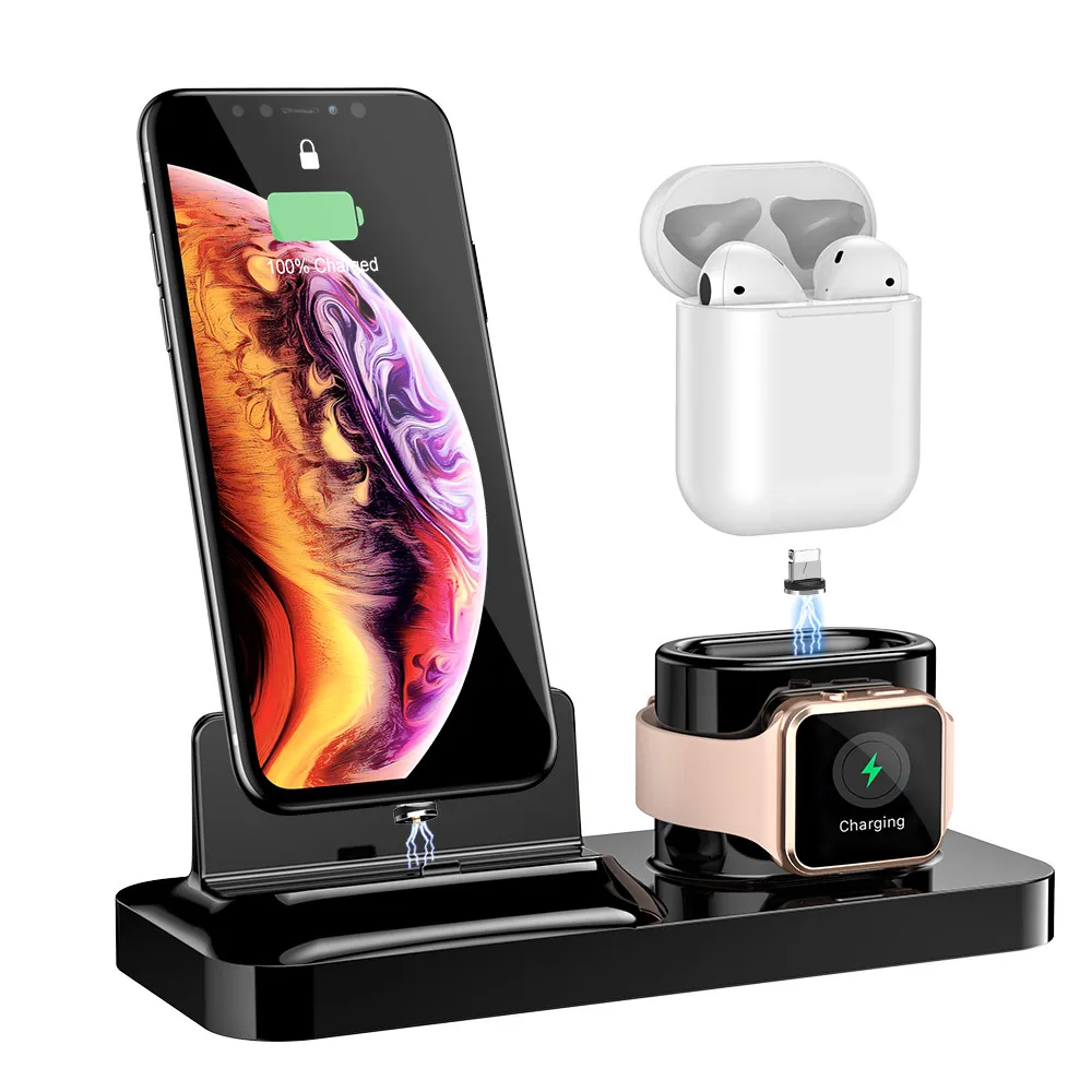 RAXFLY 3 в 1 магнитное зарядное устройство для телефона для iPhone XR 8 7 XS MAX Беспроводное зарядное устройство для Apple Watch 4 AirPods зарядная док-станция - Тип штекера: Phone Charger stand