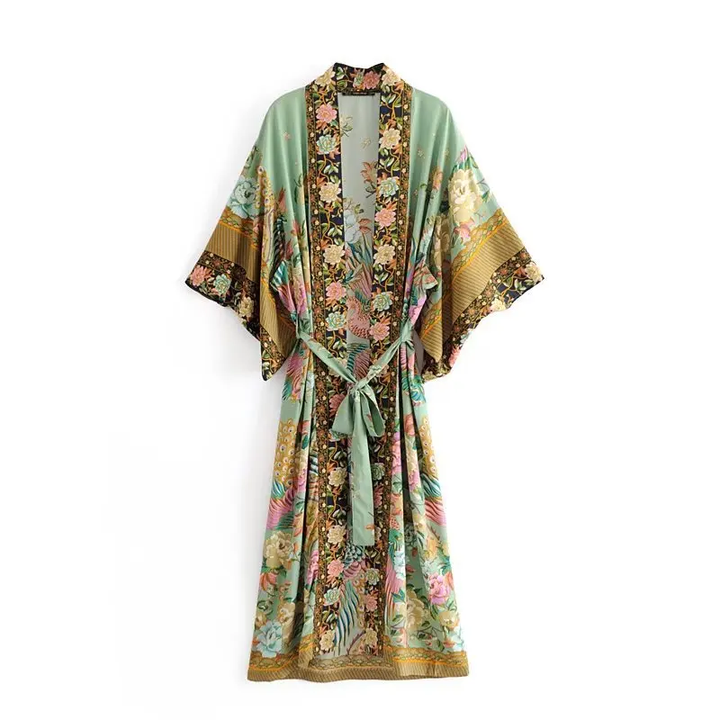 Kimono Robe Ladies V neck Tassel Summer happie dress 1