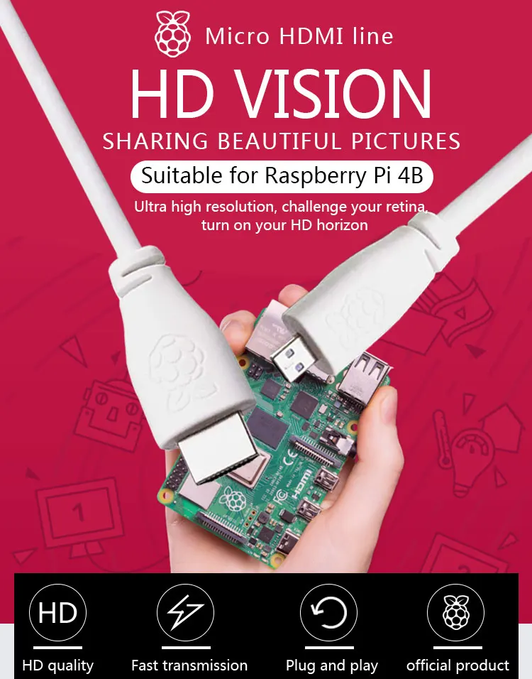 Кабель Raspberry Pi 4 Molde B Micro HDMI в Стандартный HDMI(A/M) 1 м 2 м