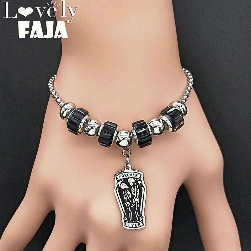 

2019 Fashion Gothic Couple Skull Stainless Steel Bracelet for Women Silver Color Chain Bracelets Jewelry bisuteria B18545